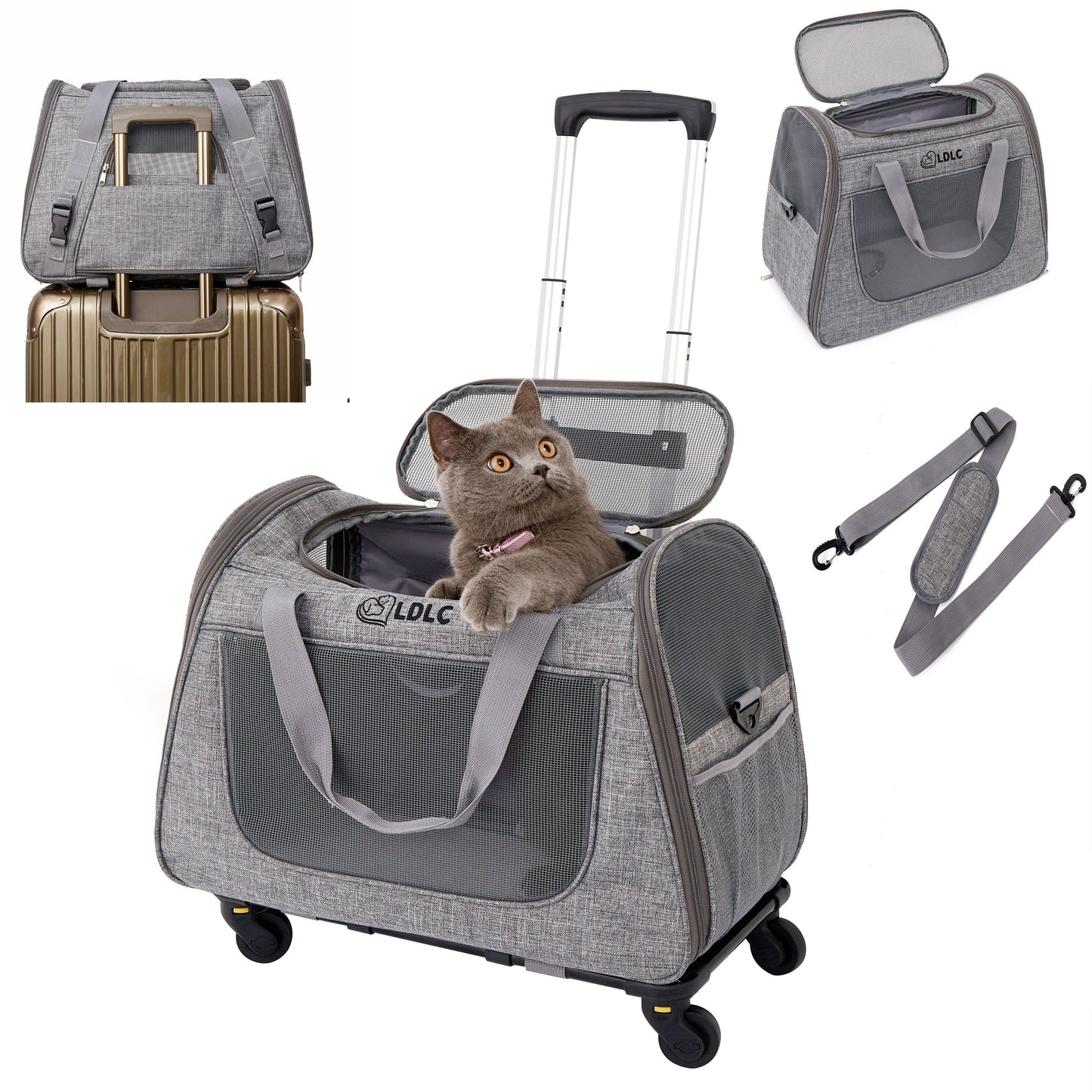 NNETM Pet Rolling Carrier with Detachable Wheels