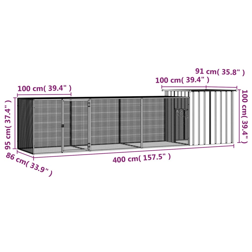 NNEVL Chicken Cage Grey 400x91x100 cm Galvanised Steel