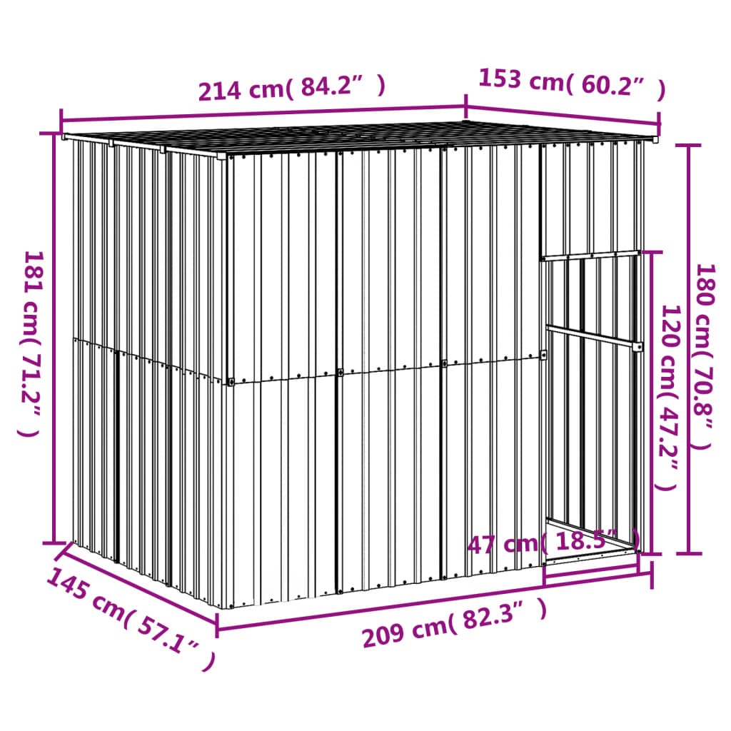 NNEVL Dog House with Roof Light Grey 214x153x181 cm Galvanised Steel