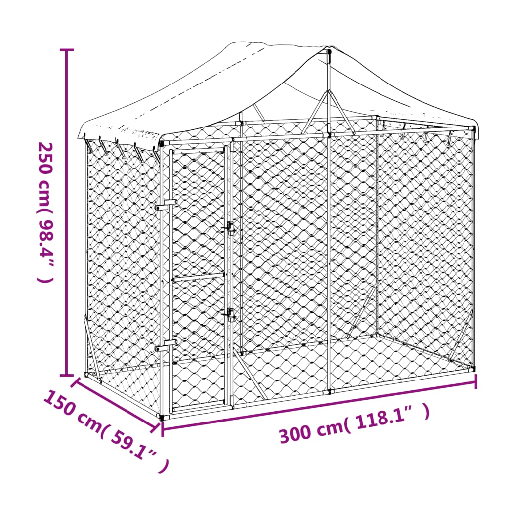 NNEVL Outdoor Dog Kennel with Roof Silver 3x1.5x2.5 m Galvanised Steel