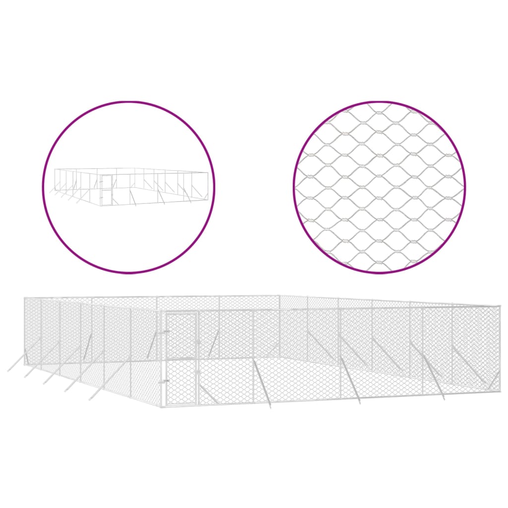 NNEVL Outdoor Dog Kennel Silver 8x12x2 m Galvanised Steel