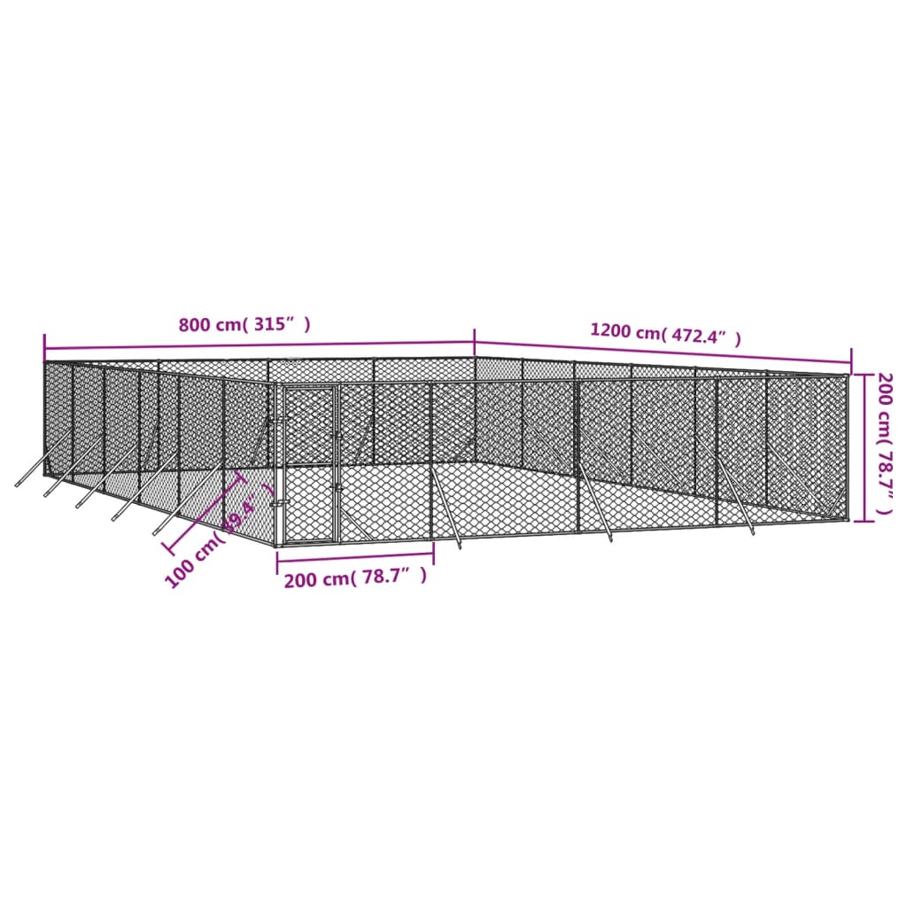 NNEVL Outdoor Dog Kennel Silver 8x12x2 m Galvanised Steel