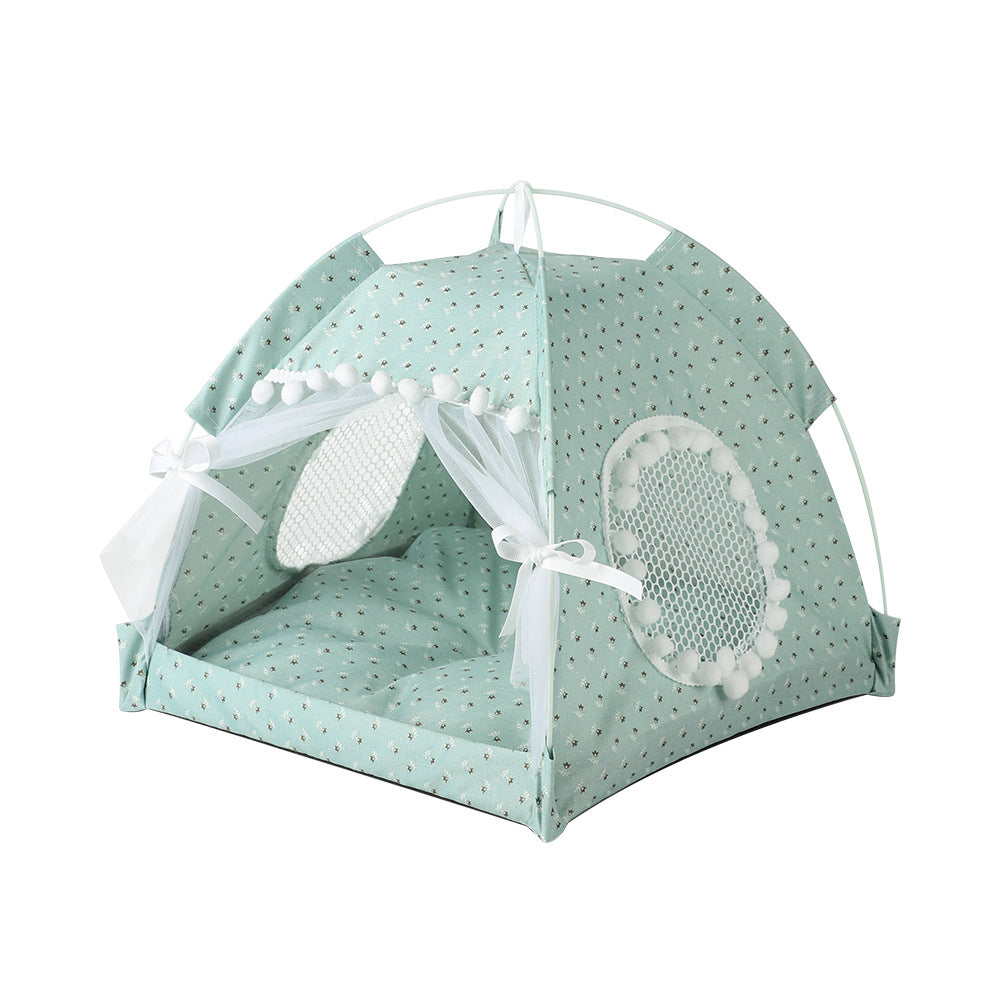 NNEDSZ Green floral Portable Folding Pet Tent - Summer Cat & Dog Shelter with Mesh Window, Lightweight and Breathable, Ideal for Travel & Home Use 40x40x35CM