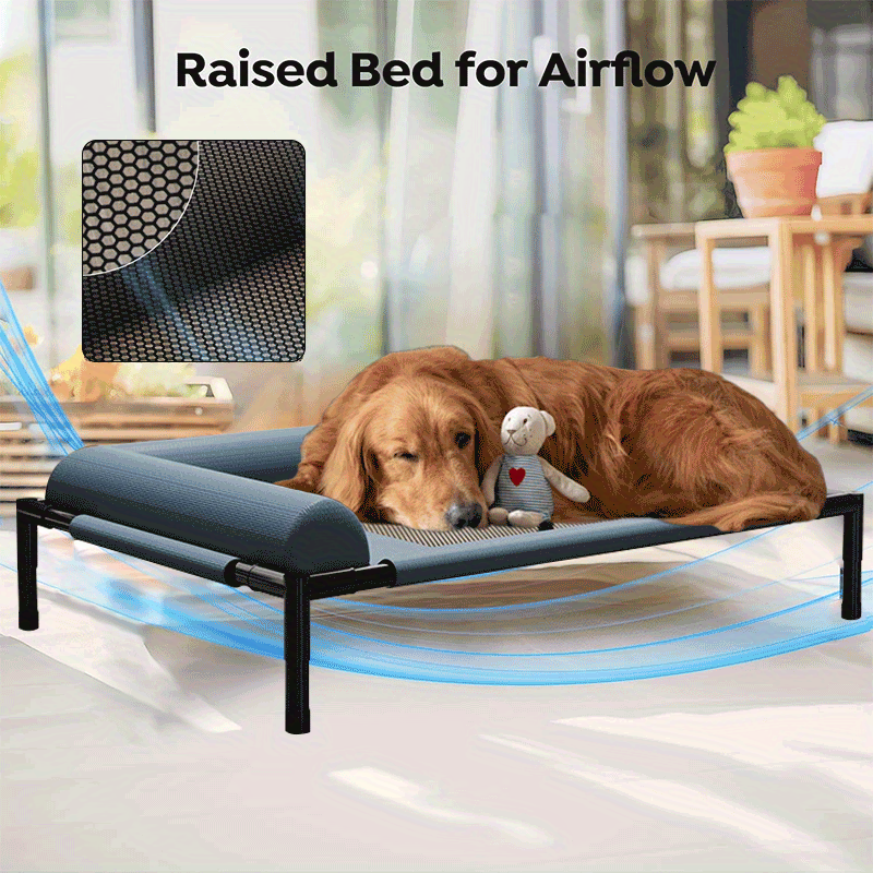 NNETM Cooling Raised Dog Bed with Pillow Support