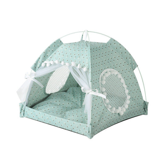 NNEDSZ Green floral Portable Folding Pet Tent - Summer Cat & Dog Shelter with Mesh Window, Lightweight and Breathable, Ideal for Travel & Home Use 40x40x35CM