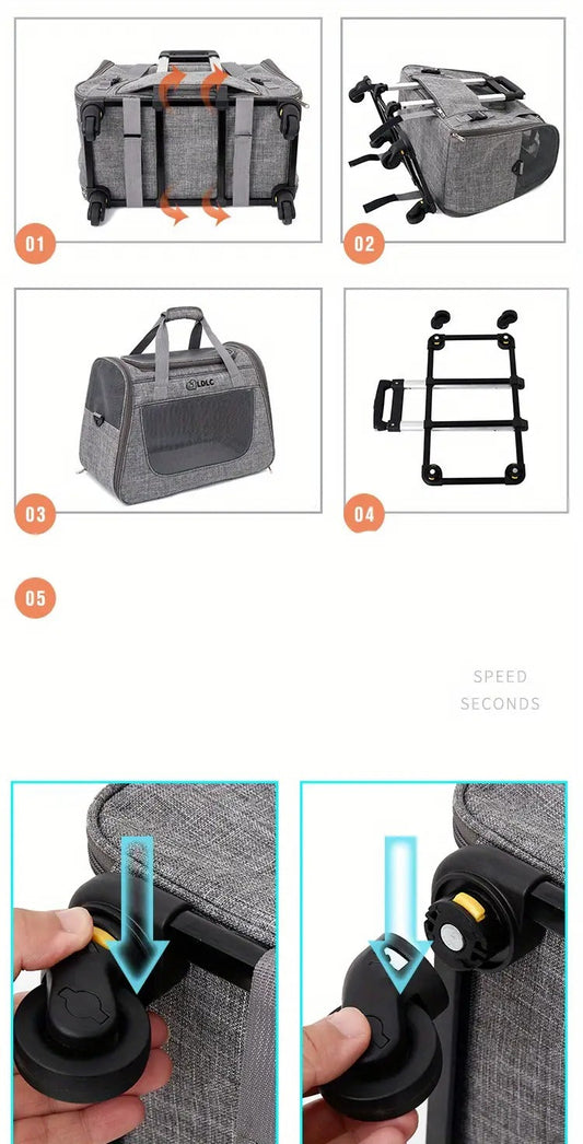 NNETM Pet Rolling Carrier with Detachable Wheels